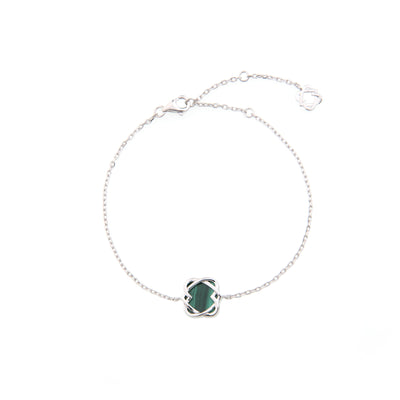 Pair of heart design made by 925 sterling silver, 14k white gold plating and malachite gemstone. 