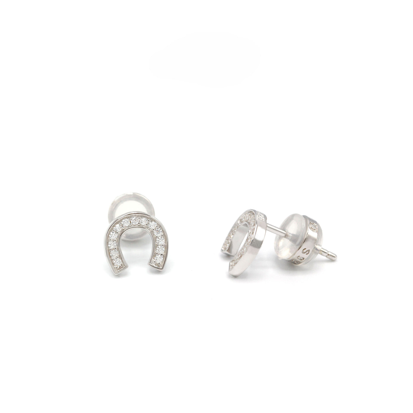 925 sterling silver, 14k white gold plating, horseshoe design stud earring. 