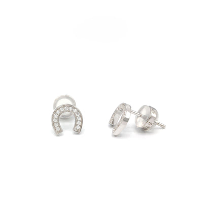 925 sterling silver, 14k white gold plating, horseshoe design stud earring. 