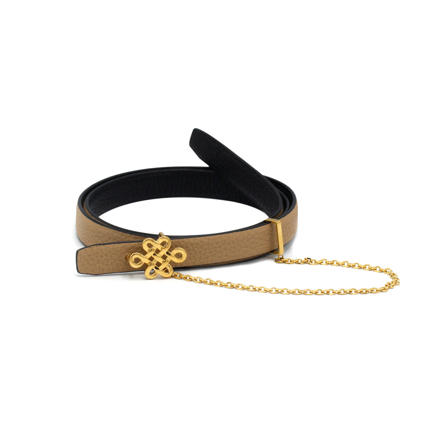 ULZII Women's Reversible Belt, Black and Beige